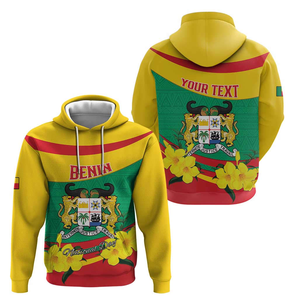 Personalised Benin National Day Zip Hoodie Coat Of Arms Yellow Allamanda