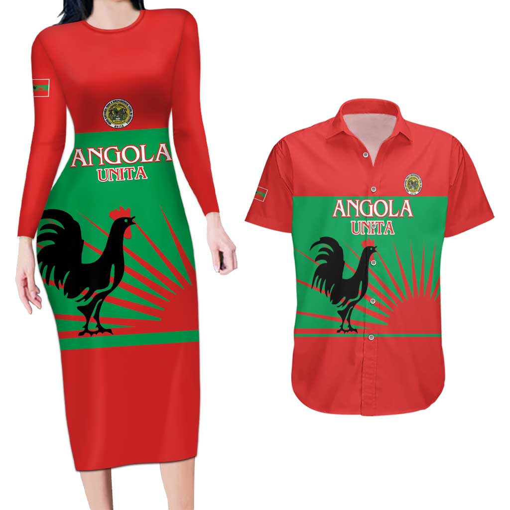 Personalised UNITA Angola Couples Matching Long Sleeve Bodycon Dress and Hawaiian Shirt Party Flag Style