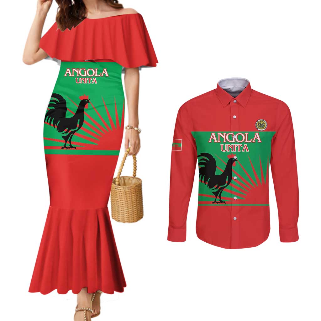 Personalised UNITA Angola Couples Matching Mermaid Dress and Long Sleeve Button Shirt Party Flag Style