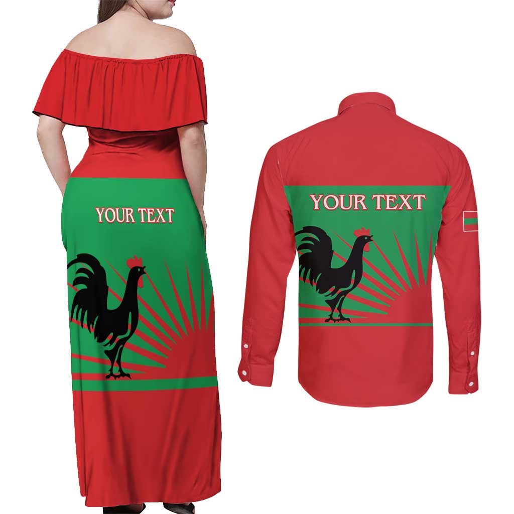 Personalised UNITA Angola Couples Matching Off Shoulder Maxi Dress and Long Sleeve Button Shirt Party Flag Style