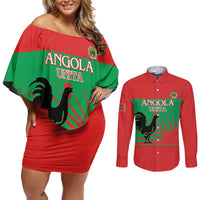 Personalised UNITA Angola Couples Matching Off Shoulder Short Dress and Long Sleeve Button Shirt Party Flag Style