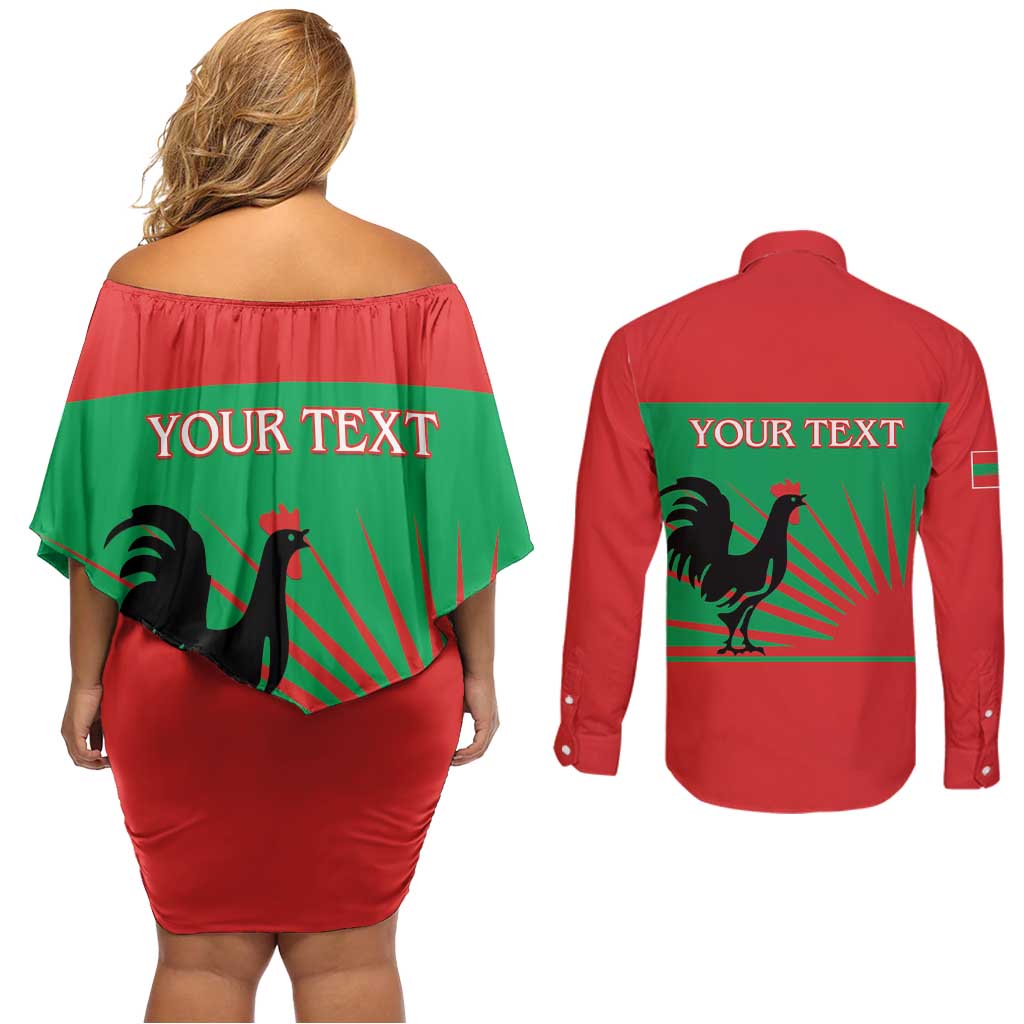 Personalised UNITA Angola Couples Matching Off Shoulder Short Dress and Long Sleeve Button Shirt Party Flag Style