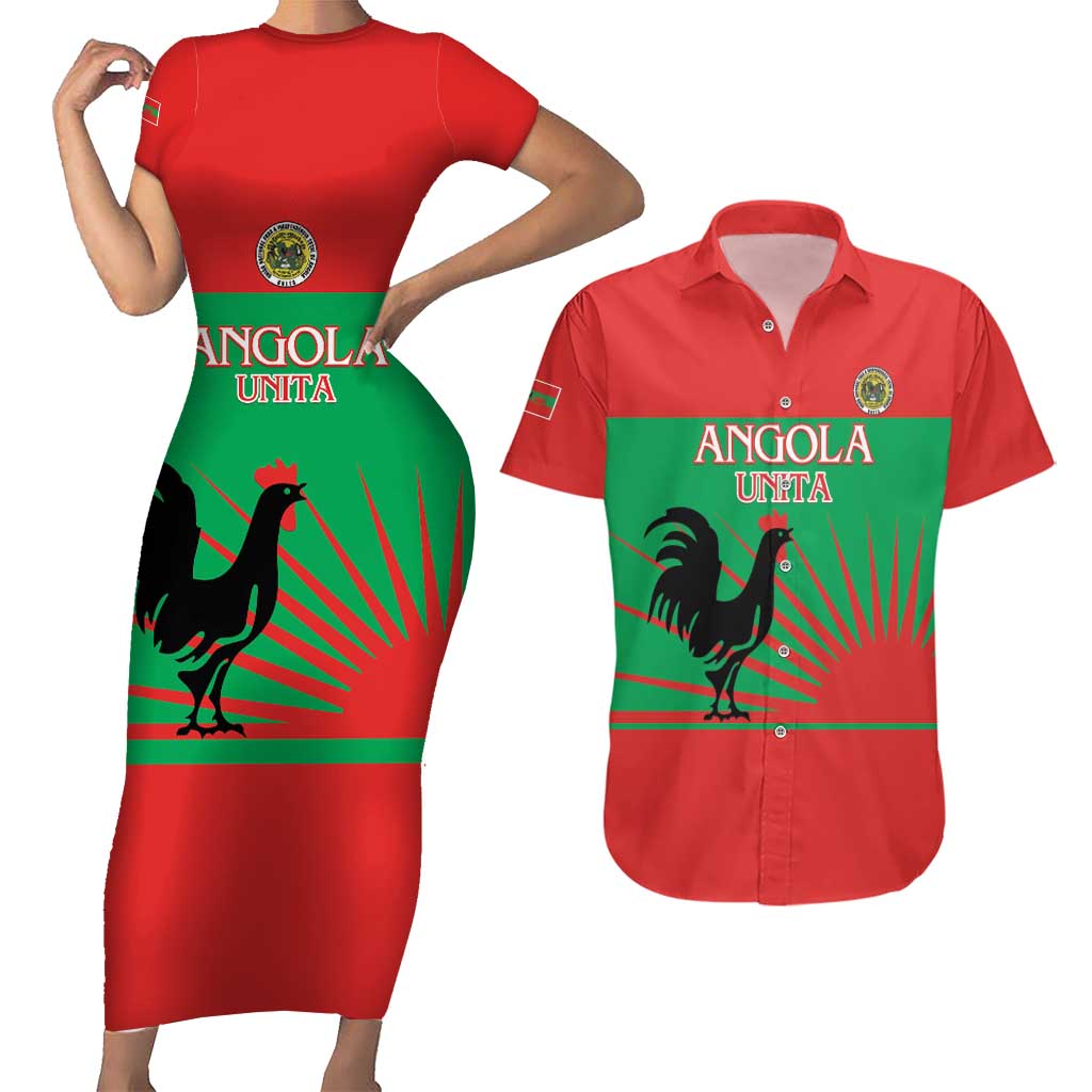 Personalised UNITA Angola Couples Matching Short Sleeve Bodycon Dress and Hawaiian Shirt Party Flag Style