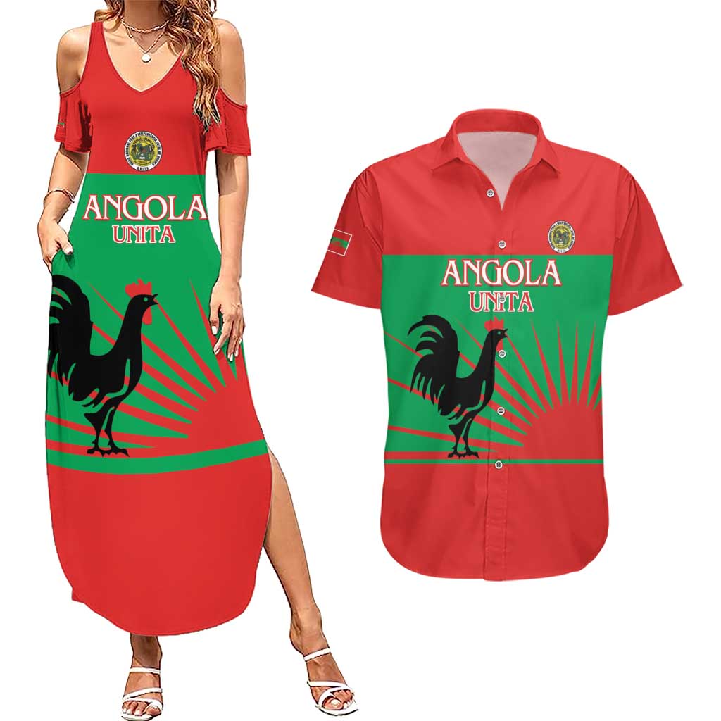 Personalised UNITA Angola Couples Matching Summer Maxi Dress and Hawaiian Shirt Party Flag Style