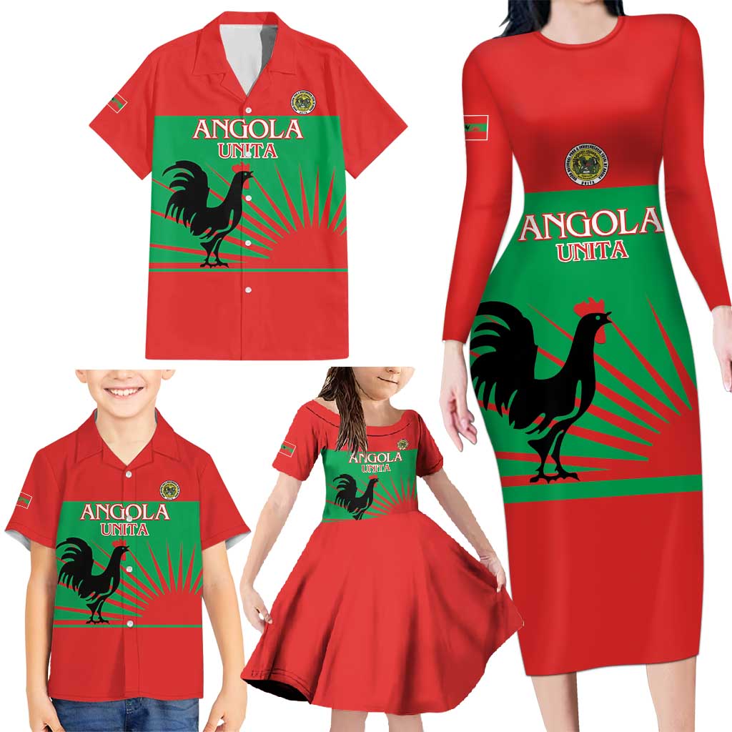 Personalised UNITA Angola Family Matching Long Sleeve Bodycon Dress and Hawaiian Shirt Party Flag Style