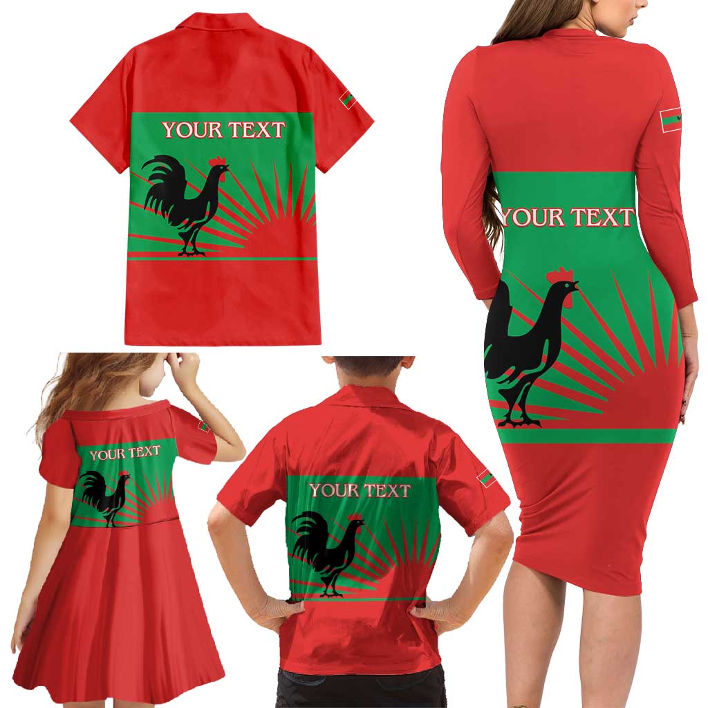 Personalised UNITA Angola Family Matching Long Sleeve Bodycon Dress and Hawaiian Shirt Party Flag Style