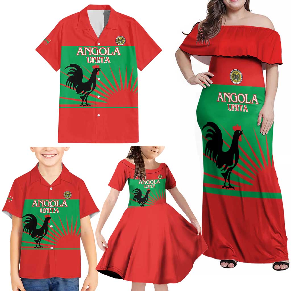 Personalised UNITA Angola Family Matching Off Shoulder Maxi Dress and Hawaiian Shirt Party Flag Style