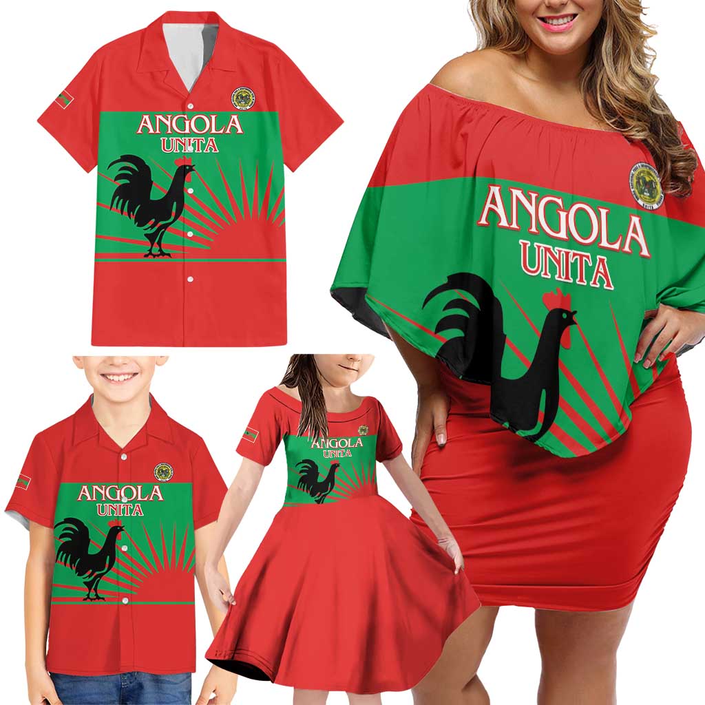 Personalised UNITA Angola Family Matching Off Shoulder Short Dress and Hawaiian Shirt Party Flag Style