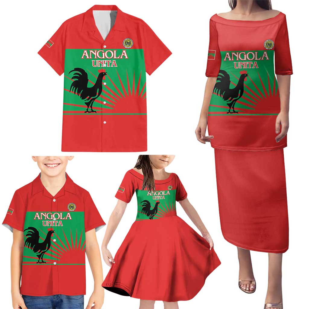Personalised UNITA Angola Family Matching Puletasi and Hawaiian Shirt Party Flag Style
