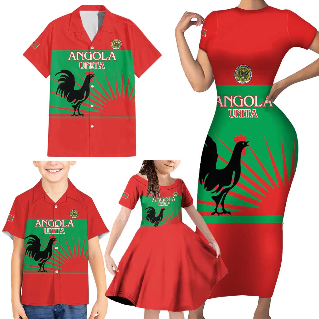 Personalised UNITA Angola Family Matching Short Sleeve Bodycon Dress and Hawaiian Shirt Party Flag Style
