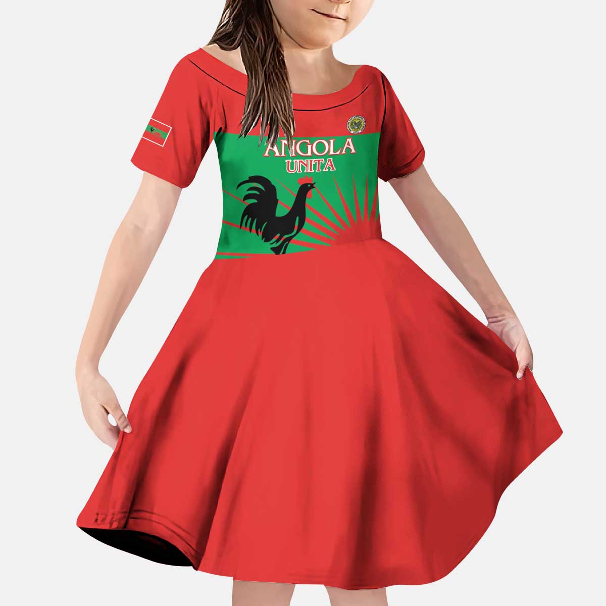 Personalised UNITA Angola Kid Short Sleeve Dress Party Flag Style
