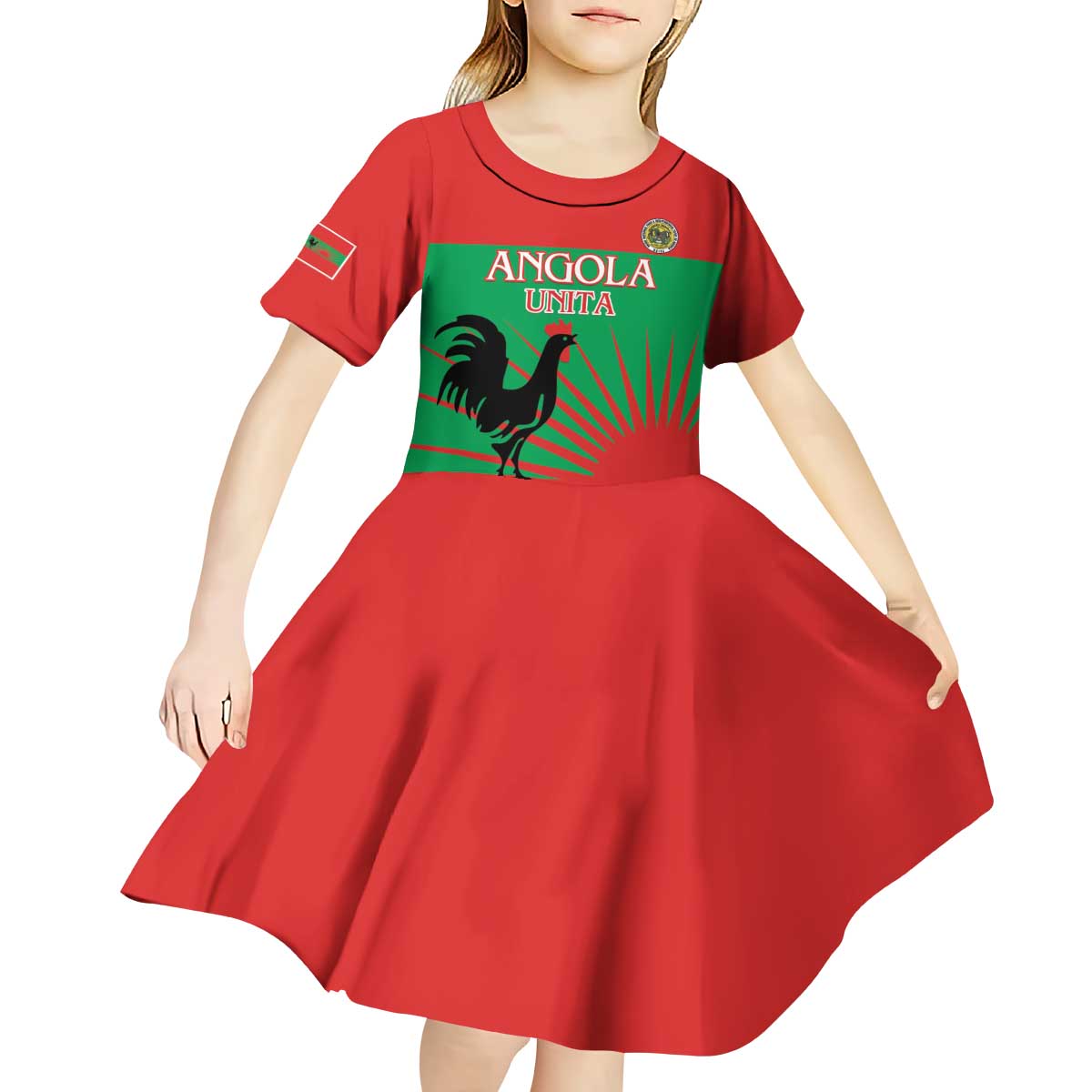 Personalised UNITA Angola Kid Short Sleeve Dress Party Flag Style