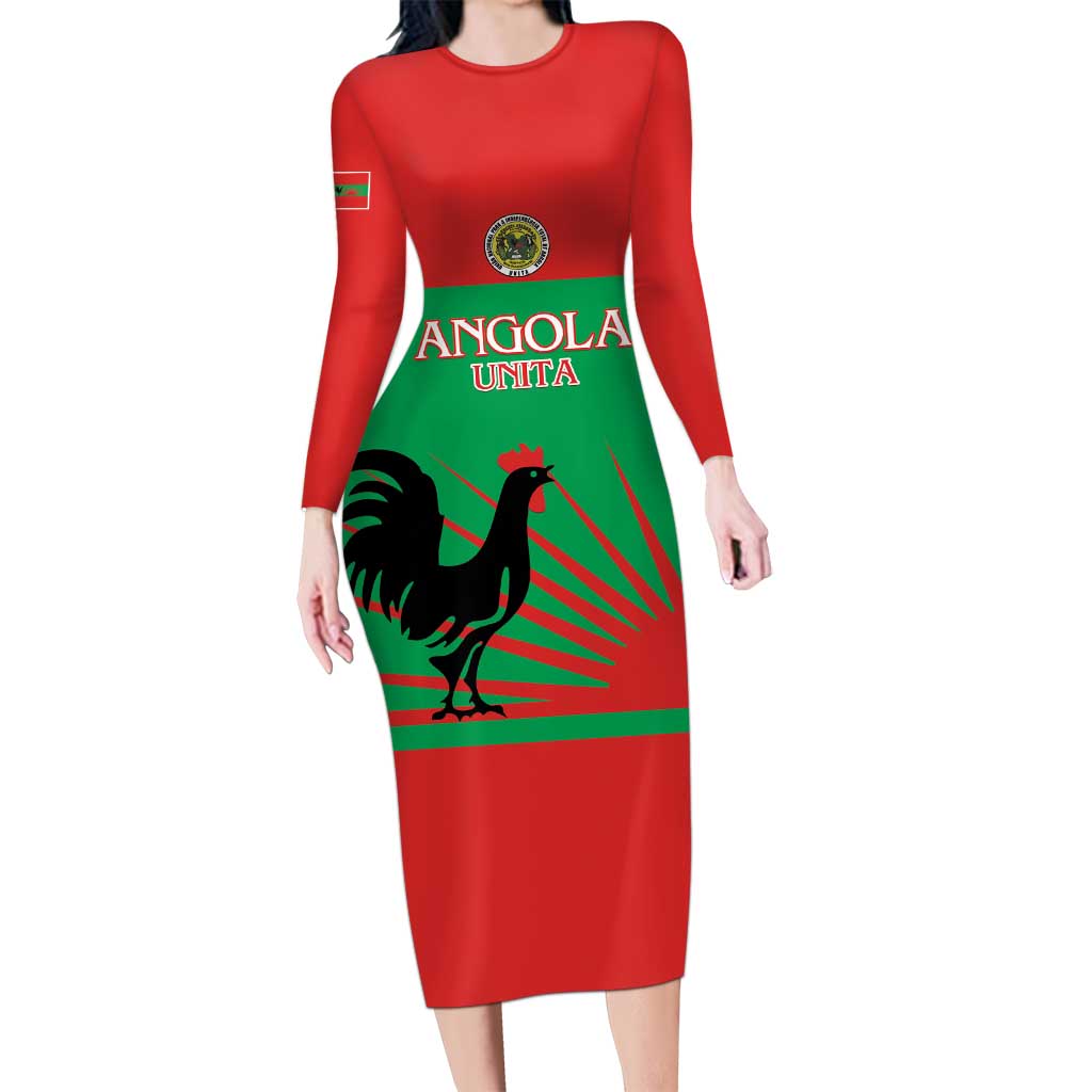 Personalised UNITA Angola Long Sleeve Bodycon Dress Party Flag Style
