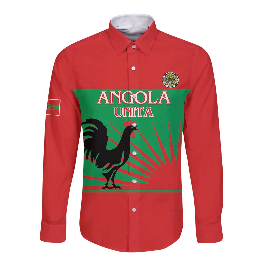 Personalised UNITA Angola Long Sleeve Button Shirt Party Flag Style
