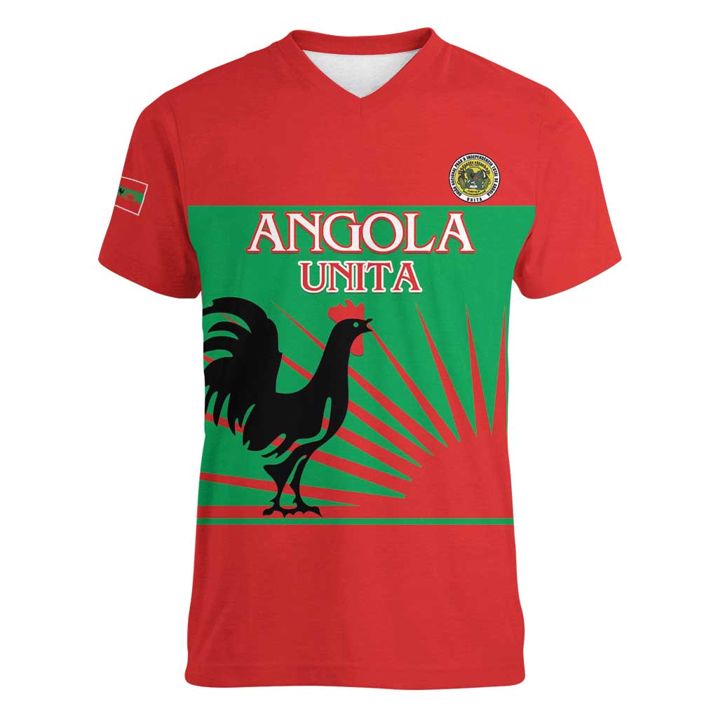 Personalised UNITA Angola Women V-Neck T-Shirt Party Flag Style