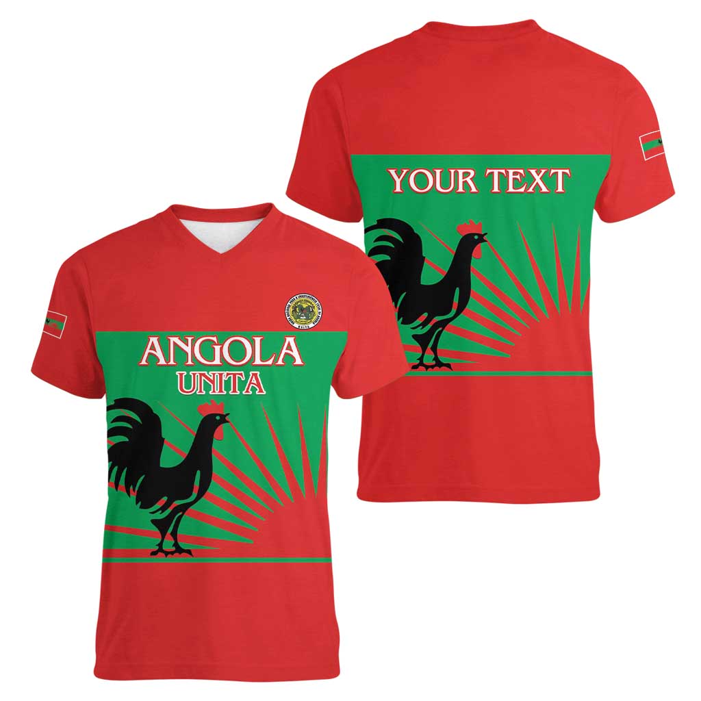 Personalised UNITA Angola Women V-Neck T-Shirt Party Flag Style