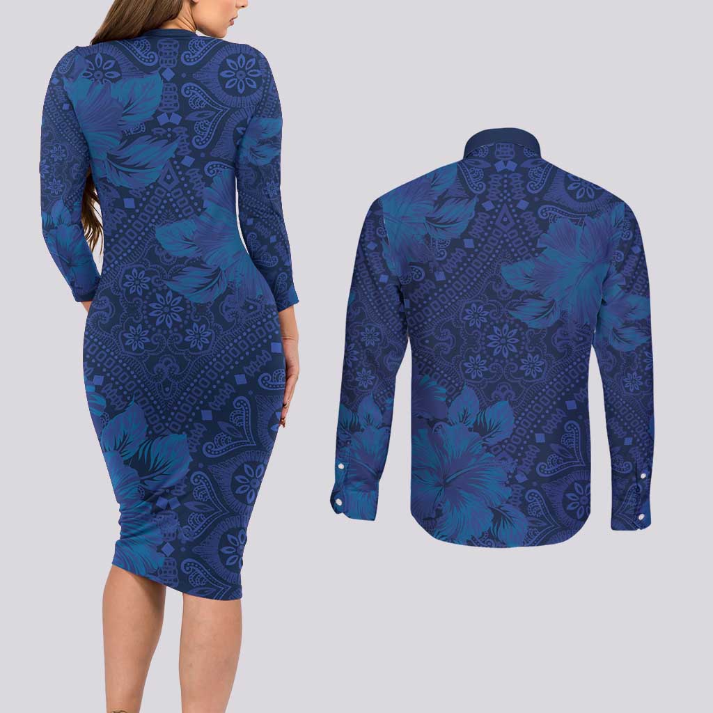 Hibiscus Mix ShweShwe African Pattern Couples Matching Long Sleeve Bodycon Dress and Long Sleeve Button Shirt - Wonder Print Shop