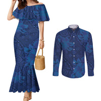 Hibiscus Mix ShweShwe African Pattern Couples Matching Mermaid Dress and Long Sleeve Button Shirt - Wonder Print Shop