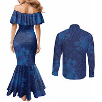 Hibiscus Mix ShweShwe African Pattern Couples Matching Mermaid Dress and Long Sleeve Button Shirt - Wonder Print Shop