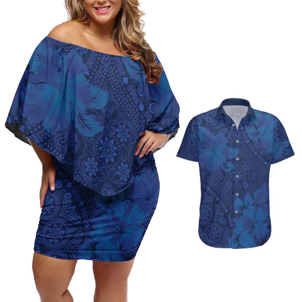 Hibiscus Mix ShweShwe African Pattern Couples Matching Off Shoulder Short Dress and Hawaiian Shirt - Wonder Print Shop