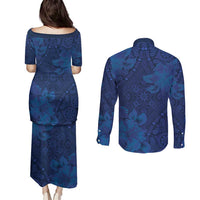 Hibiscus Mix ShweShwe African Pattern Couples Matching Puletasi and Long Sleeve Button Shirt - Wonder Print Shop