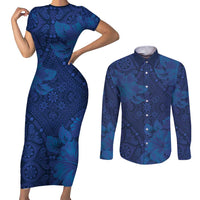 Hibiscus Mix ShweShwe African Pattern Couples Matching Short Sleeve Bodycon Dress and Long Sleeve Button Shirt - Wonder Print Shop