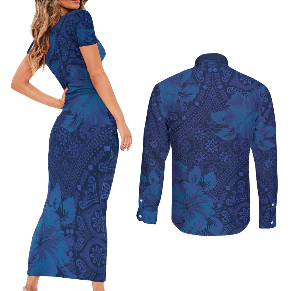 Hibiscus Mix ShweShwe African Pattern Couples Matching Short Sleeve Bodycon Dress and Long Sleeve Button Shirt - Wonder Print Shop