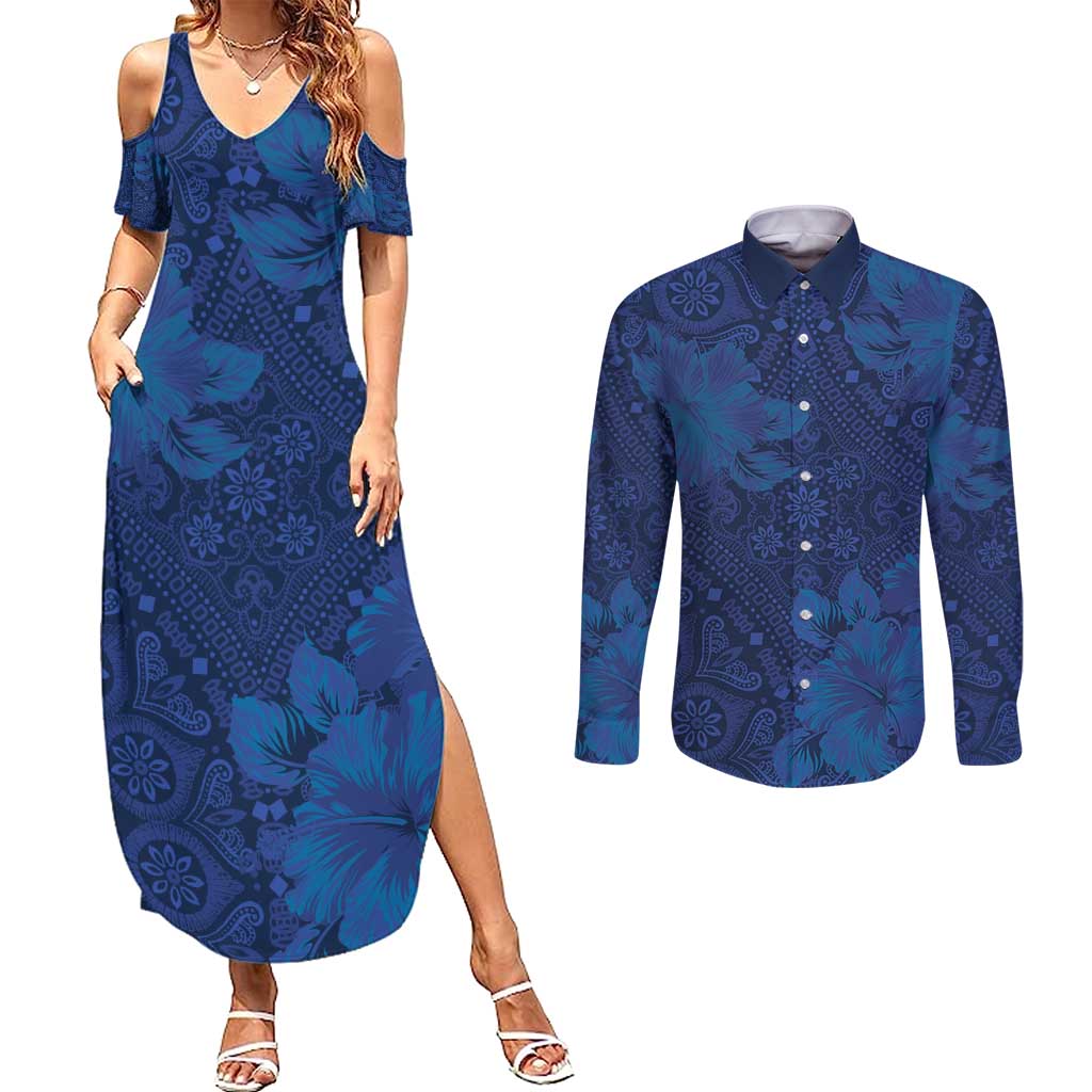 Hibiscus Mix ShweShwe African Pattern Couples Matching Summer Maxi Dress and Long Sleeve Button Shirt - Wonder Print Shop