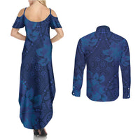 Hibiscus Mix ShweShwe African Pattern Couples Matching Summer Maxi Dress and Long Sleeve Button Shirt - Wonder Print Shop
