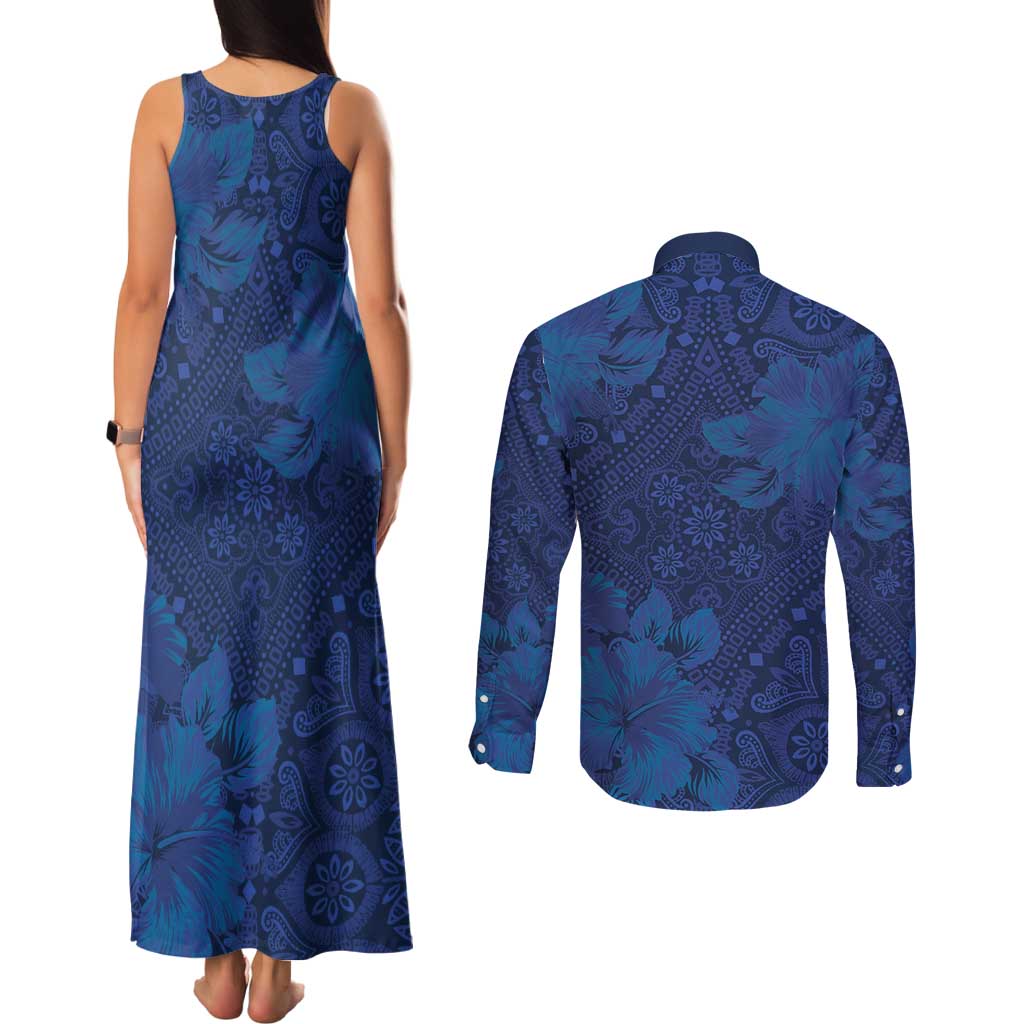 Hibiscus Mix ShweShwe African Pattern Couples Matching Tank Maxi Dress and Long Sleeve Button Shirt - Wonder Print Shop