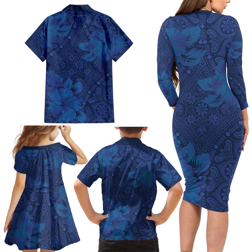 Hibiscus Mix ShweShwe African Pattern Family Matching Long Sleeve Bodycon Dress and Hawaiian Shirt - Wonder Print Shop