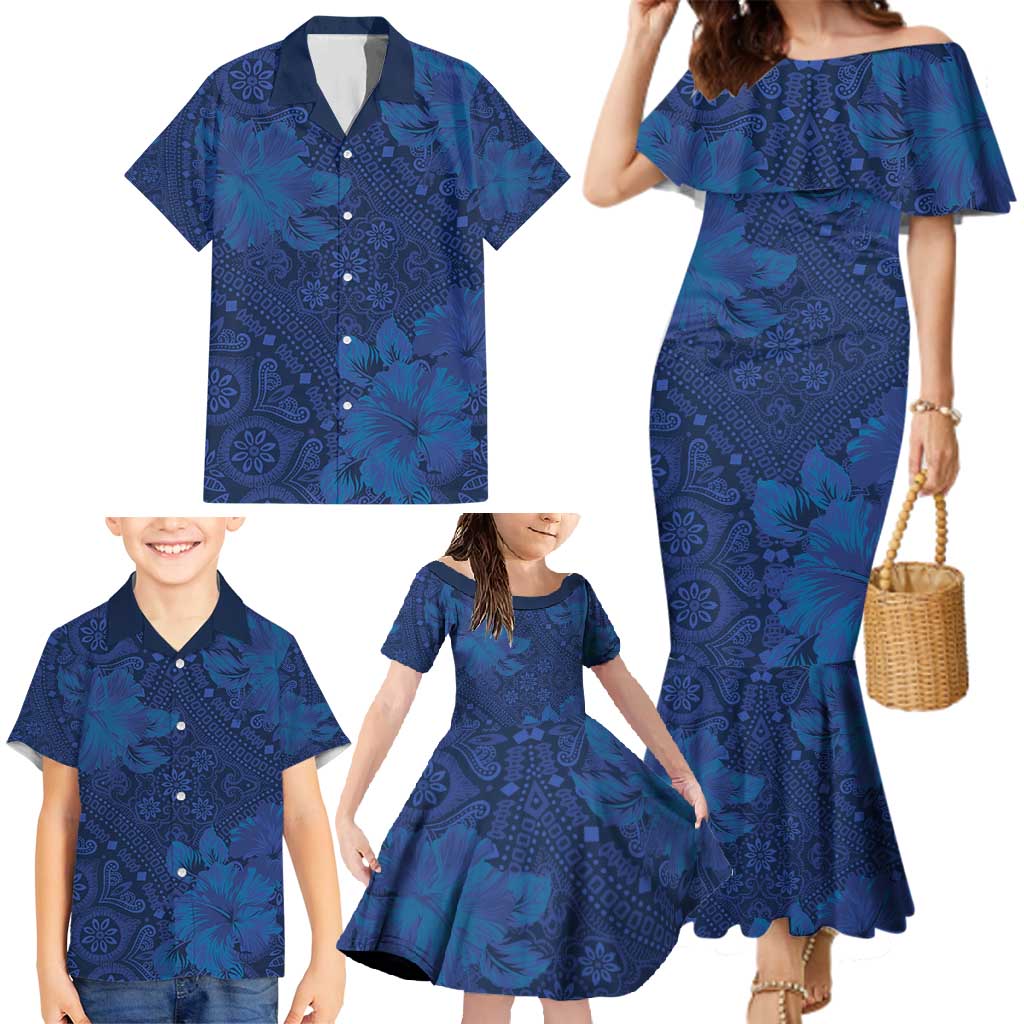 Hibiscus Mix ShweShwe African Pattern Family Matching Mermaid Dress and Hawaiian Shirt - Wonder Print Shop