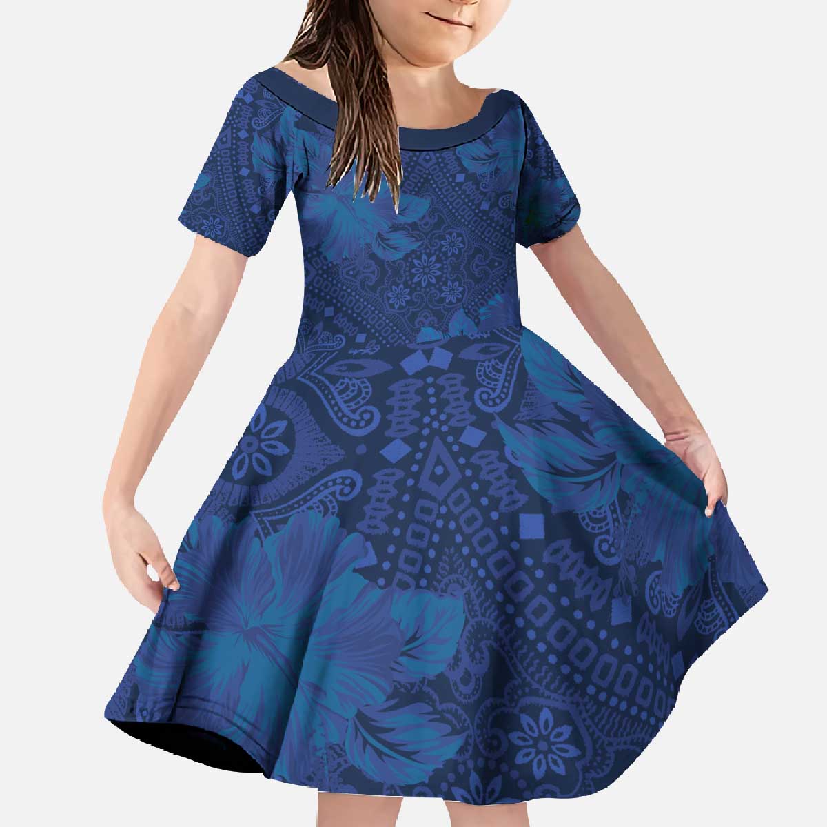 Hibiscus Mix ShweShwe African Pattern Family Matching Off The Shoulder Long Sleeve Dress and Hawaiian Shirt - Wonder Print Shop