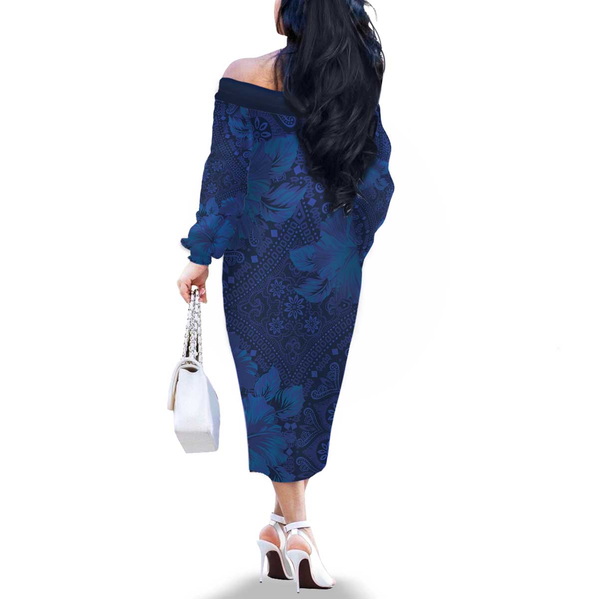 Hibiscus Mix ShweShwe African Pattern Family Matching Off The Shoulder Long Sleeve Dress and Hawaiian Shirt - Wonder Print Shop