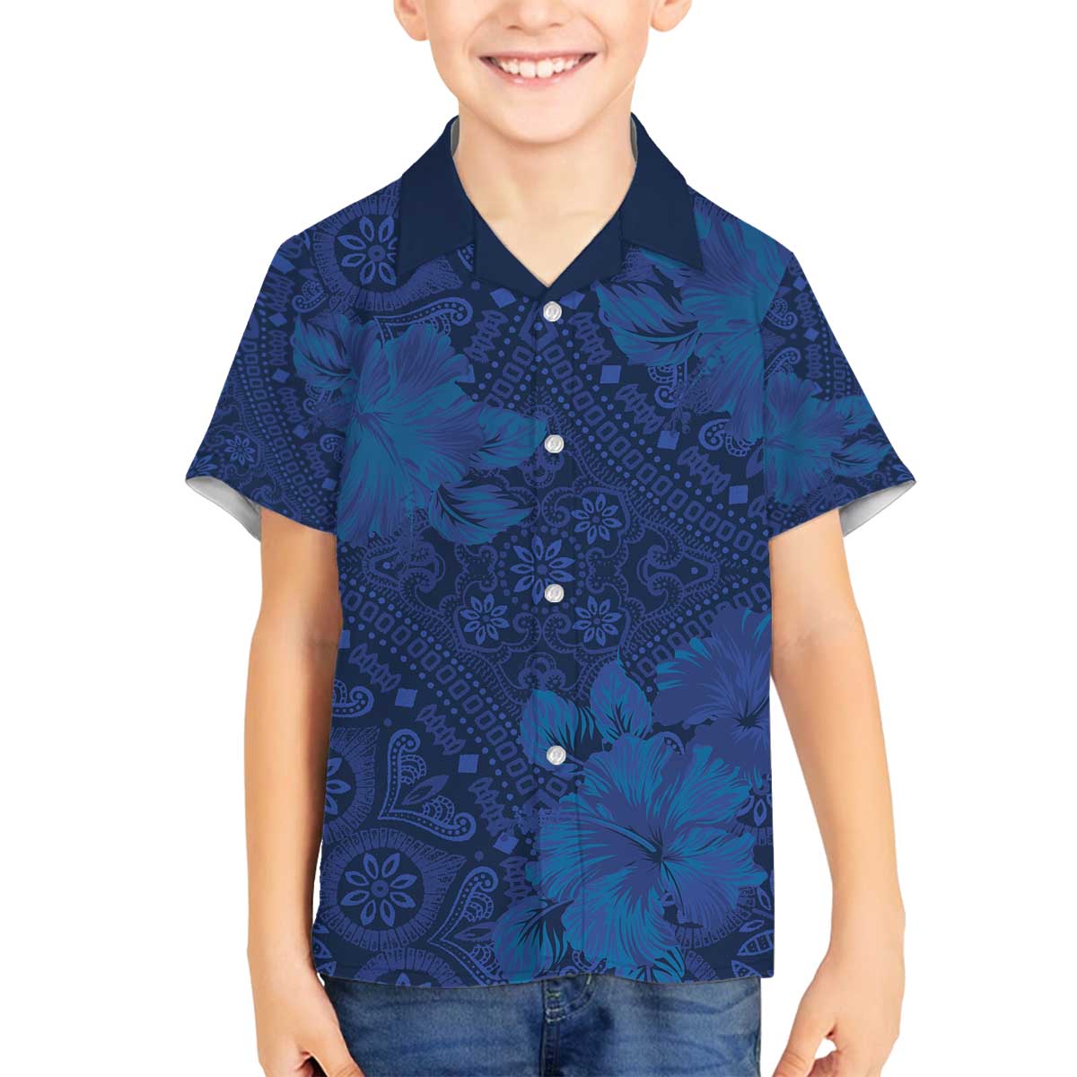 Hibiscus Mix ShweShwe African Pattern Family Matching Off The Shoulder Long Sleeve Dress and Hawaiian Shirt - Wonder Print Shop