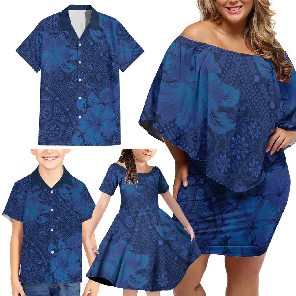 Hibiscus Mix ShweShwe African Pattern Family Matching Off Shoulder Short Dress and Hawaiian Shirt - Wonder Print Shop