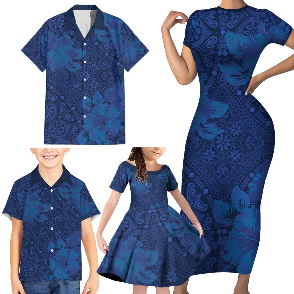 Hibiscus Mix ShweShwe African Pattern Family Matching Short Sleeve Bodycon Dress and Hawaiian Shirt - Wonder Print Shop