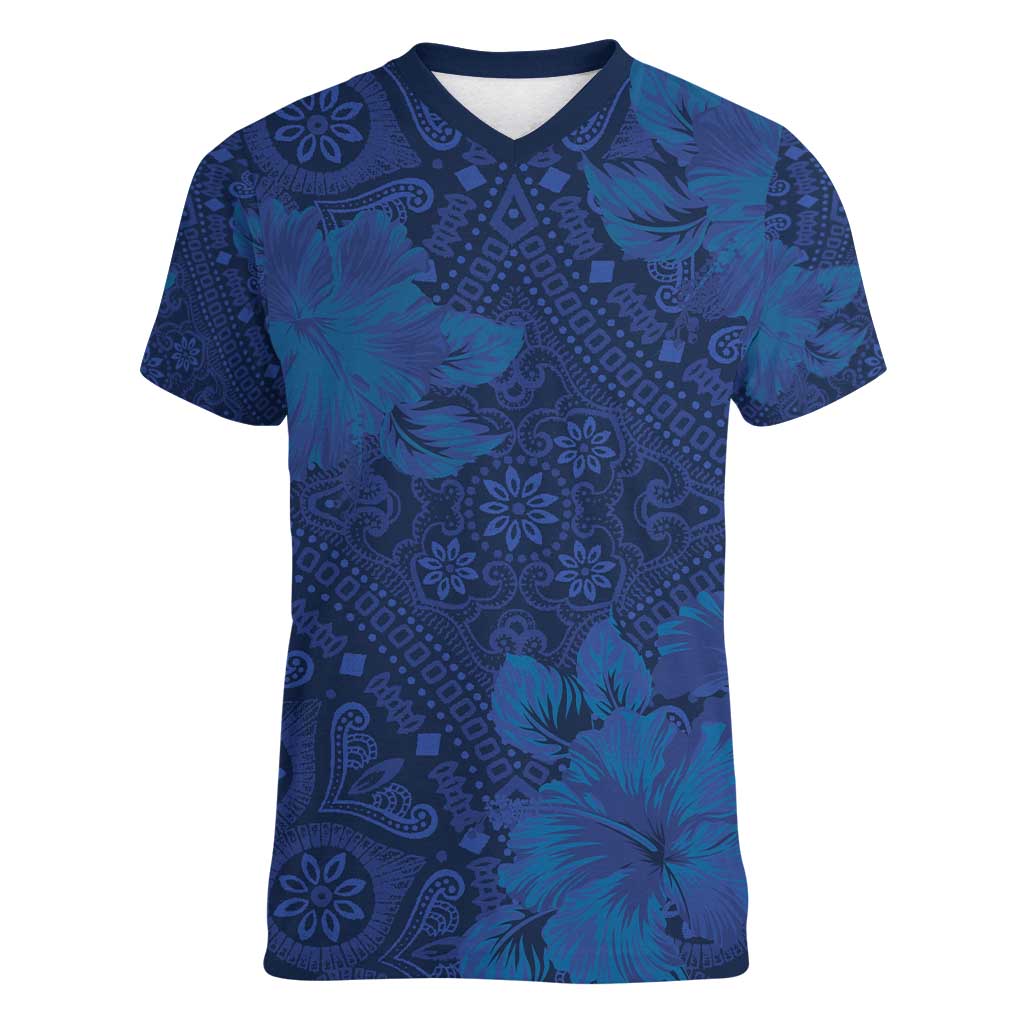 Hibiscus Mix ShweShwe African Pattern Women V-Neck T-Shirt - Wonder Print Shop
