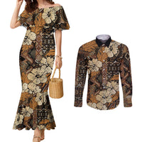 Hibiscus Mix African Pattern Couples Matching Mermaid Dress and Long Sleeve Button Shirt - Wonder Print Shop