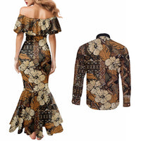Hibiscus Mix African Pattern Couples Matching Mermaid Dress and Long Sleeve Button Shirt - Wonder Print Shop