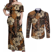 Hibiscus Mix African Pattern Couples Matching Off Shoulder Maxi Dress and Long Sleeve Button Shirt - Wonder Print Shop