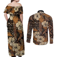Hibiscus Mix African Pattern Couples Matching Off Shoulder Maxi Dress and Long Sleeve Button Shirt - Wonder Print Shop