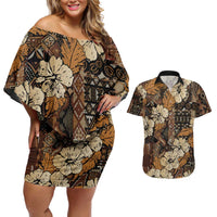 Hibiscus Mix African Pattern Couples Matching Off Shoulder Short Dress and Hawaiian Shirt - Wonder Print Shop