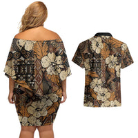 Hibiscus Mix African Pattern Couples Matching Off Shoulder Short Dress and Hawaiian Shirt - Wonder Print Shop