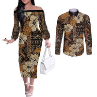 Hibiscus Mix African Pattern Couples Matching Off The Shoulder Long Sleeve Dress and Long Sleeve Button Shirt - Wonder Print Shop