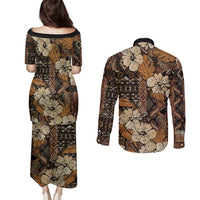 Hibiscus Mix African Pattern Couples Matching Puletasi and Long Sleeve Button Shirt - Wonder Print Shop