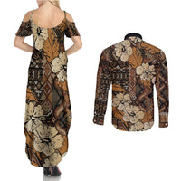 Hibiscus Mix African Pattern Couples Matching Summer Maxi Dress and Long Sleeve Button Shirt - Wonder Print Shop