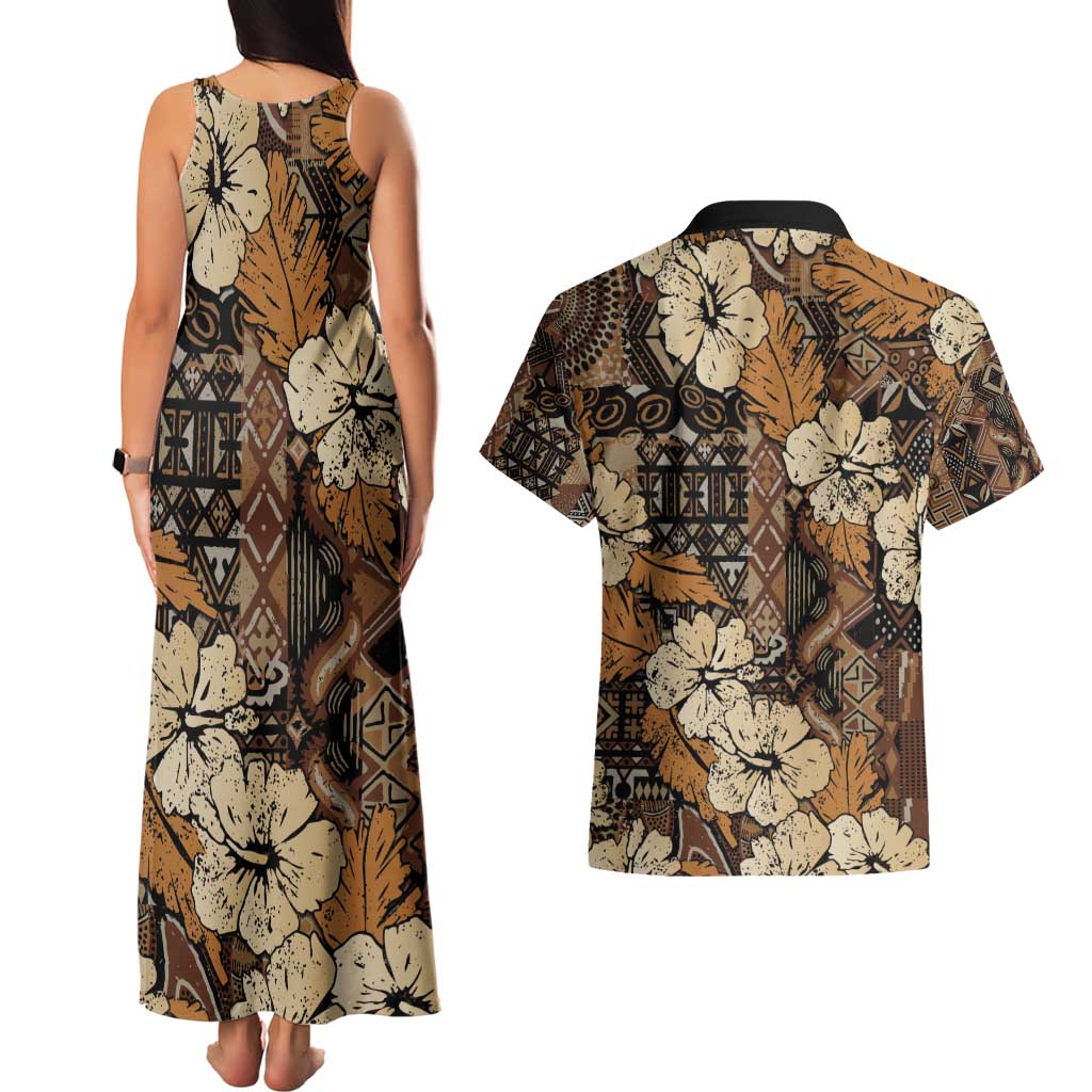 Hibiscus Mix African Pattern Couples Matching Tank Maxi Dress and Hawaiian Shirt - Wonder Print Shop