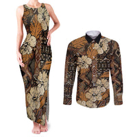 Hibiscus Mix African Pattern Couples Matching Tank Maxi Dress and Long Sleeve Button Shirt - Wonder Print Shop