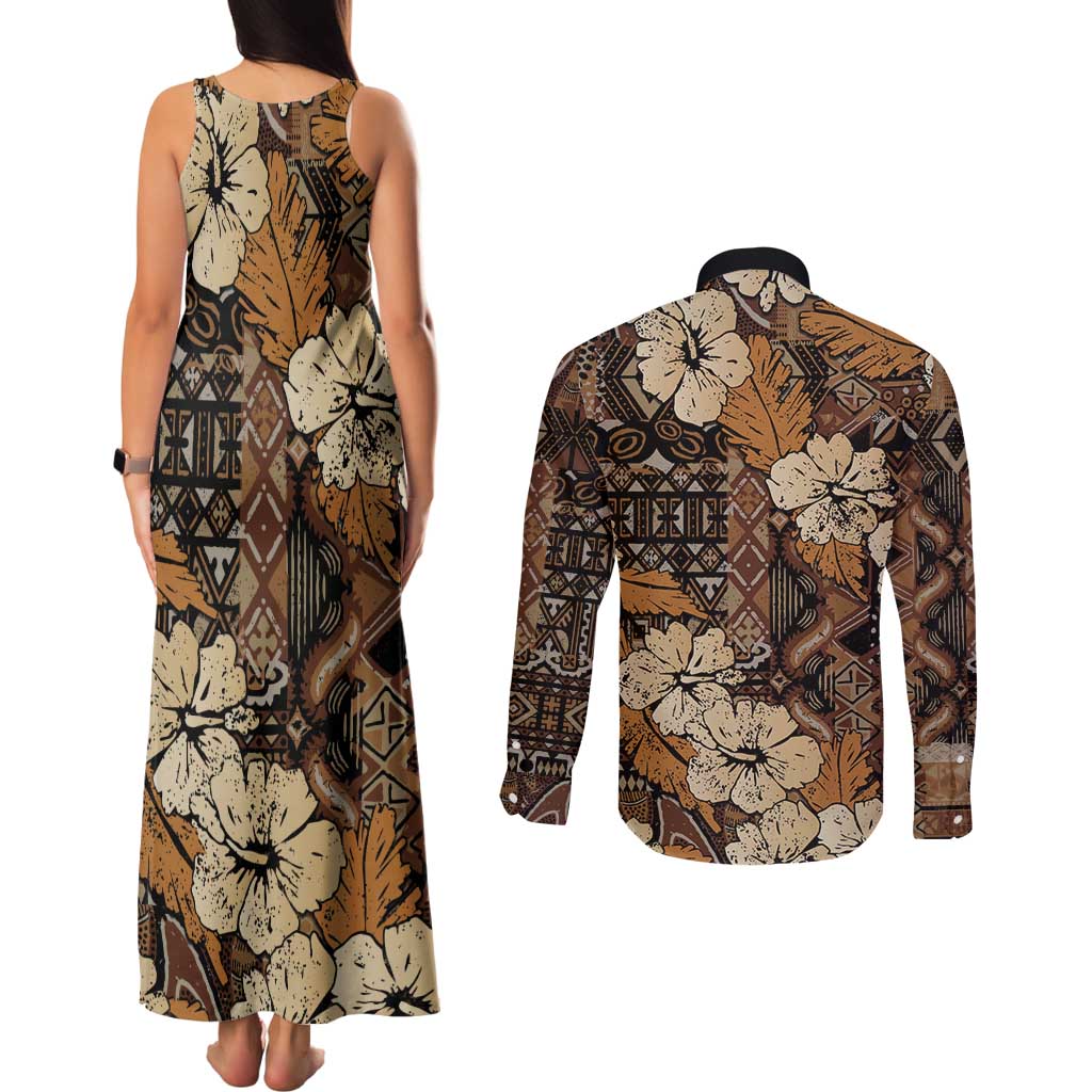 Hibiscus Mix African Pattern Couples Matching Tank Maxi Dress and Long Sleeve Button Shirt - Wonder Print Shop